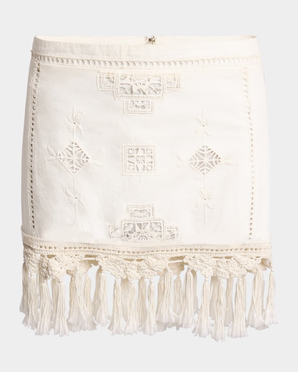 Sandra Crochet Embroidered Fringe Mini Skirt